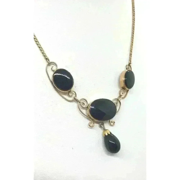 Vintage 12k Gold Filled Onyx Necklace Earrings Set Orig Box NOS Van Dell - Picture 7 of 15
